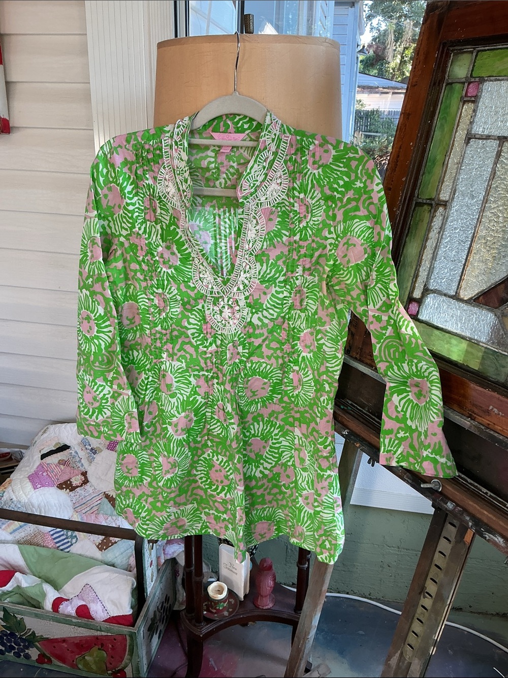 Lilly Pulitzer Green and Pink Floral Tunic 100- cotton
